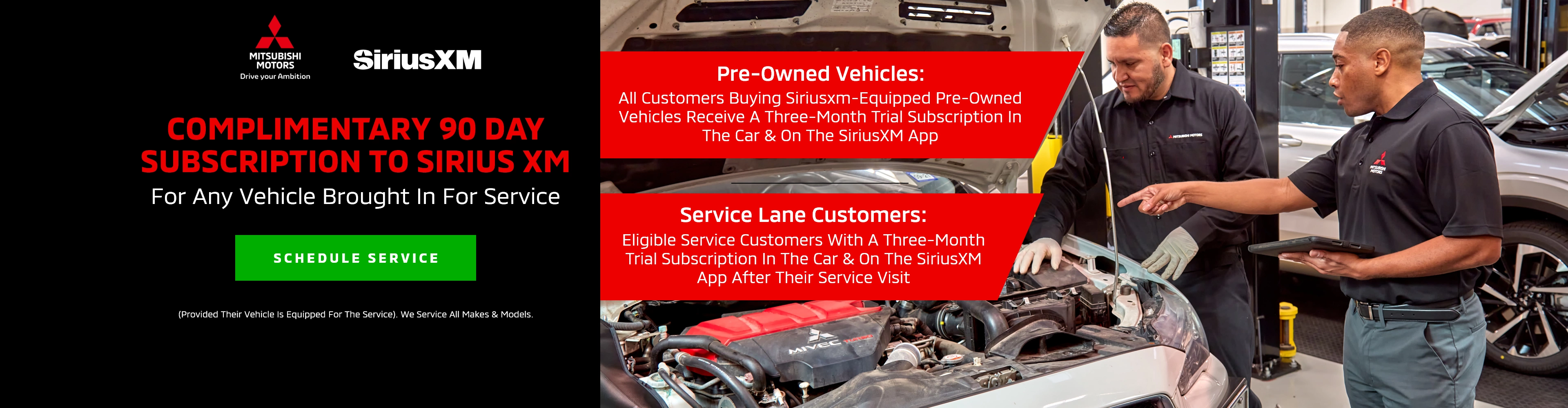 COMPLIMENTARY 90 DAY SUBSCRIPTION TO SIRIUS XM at Peachtree Mitsubishi 
