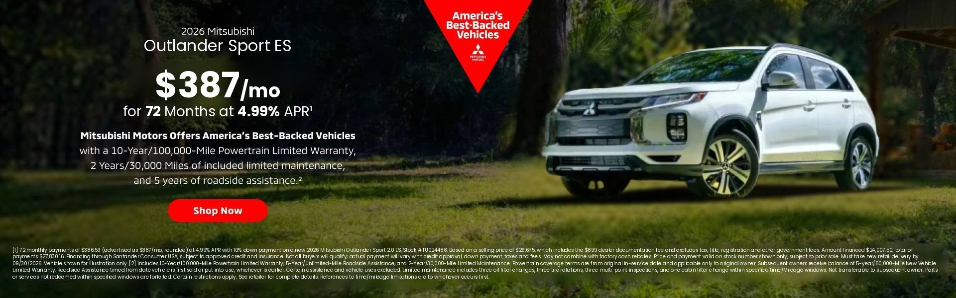 2026 Outlander Sport ES $387/mo 72 Months 4.99% APR