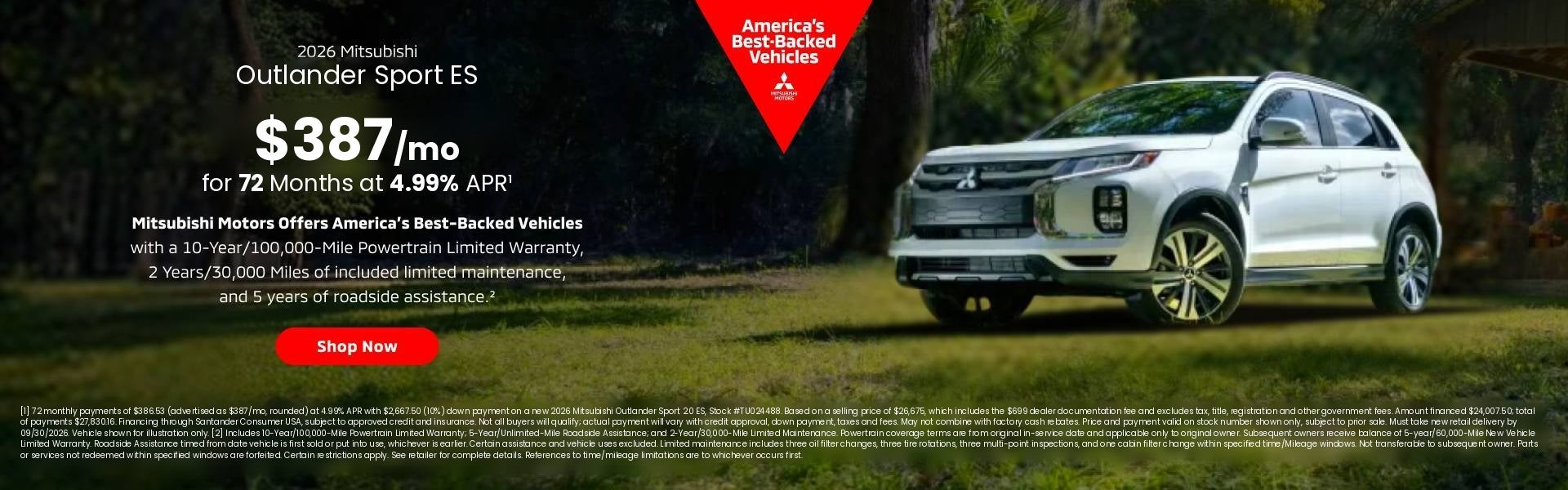 2026 Outlander Sport ES $387/mo 72 Months 4.99% APR